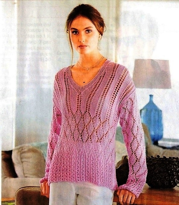 Openwork pullover with V-neck