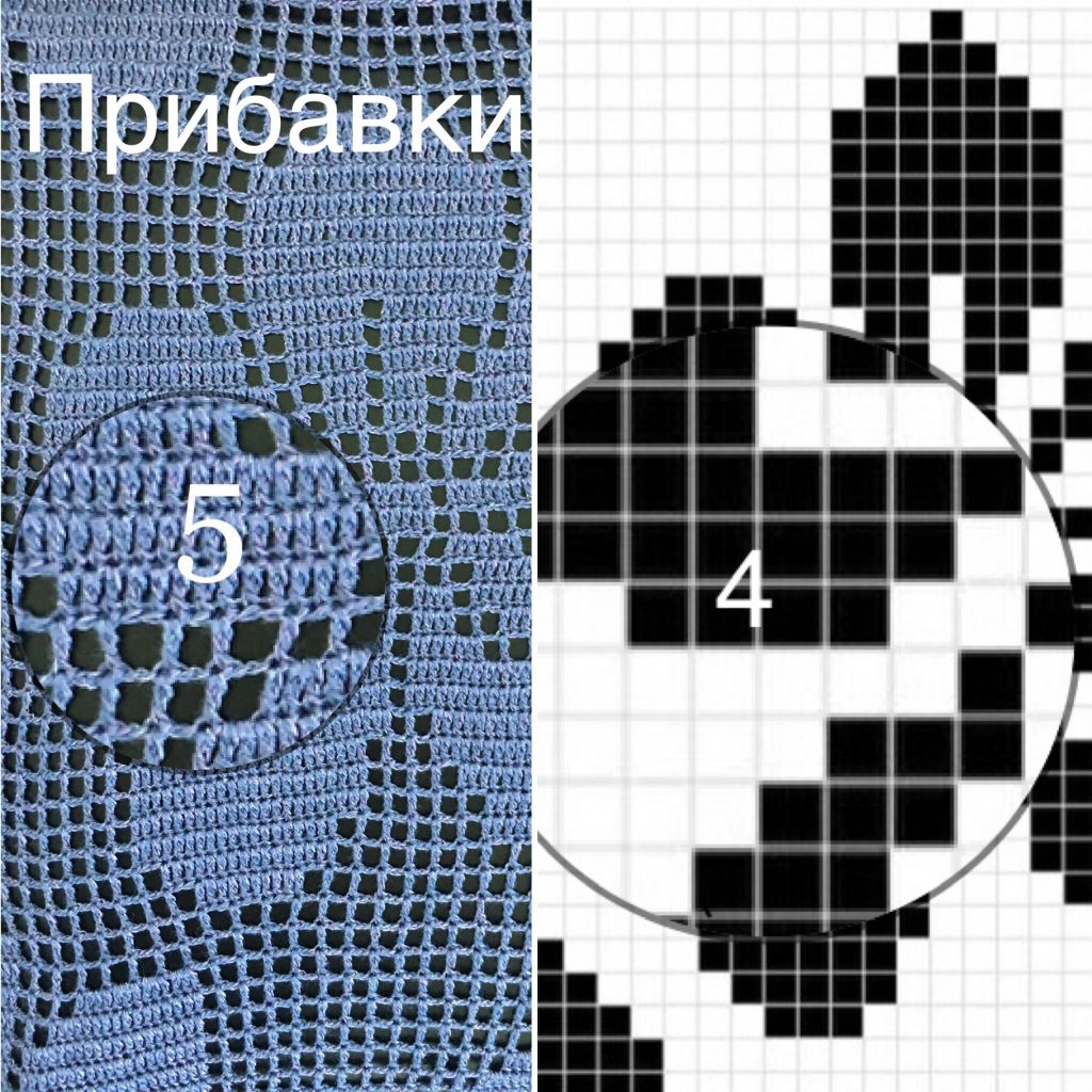 прибавки в филейном вязании