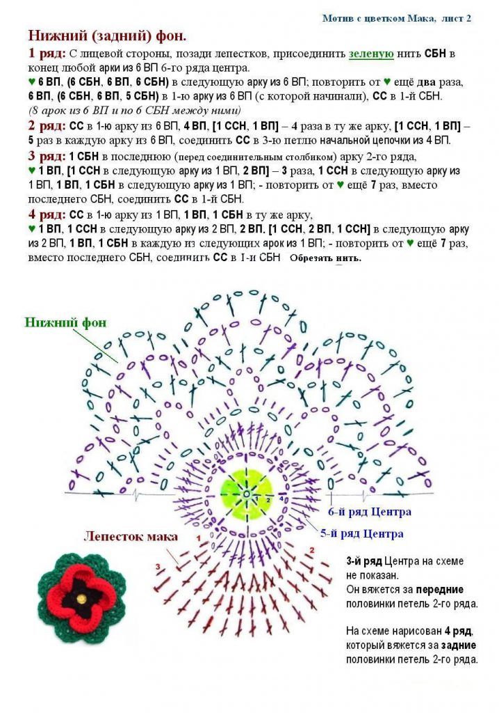 Брошь мак крючком схема и описание