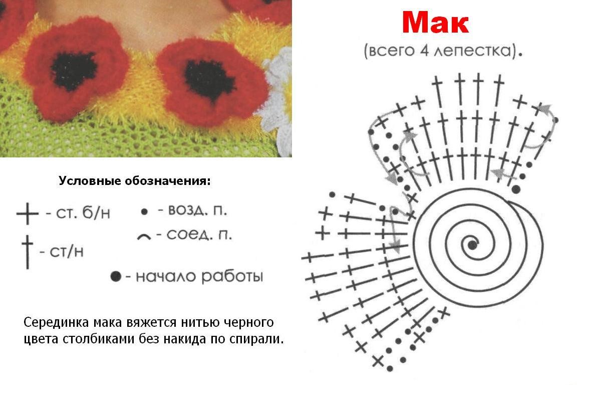 Как связать мак крючком схемы и описание