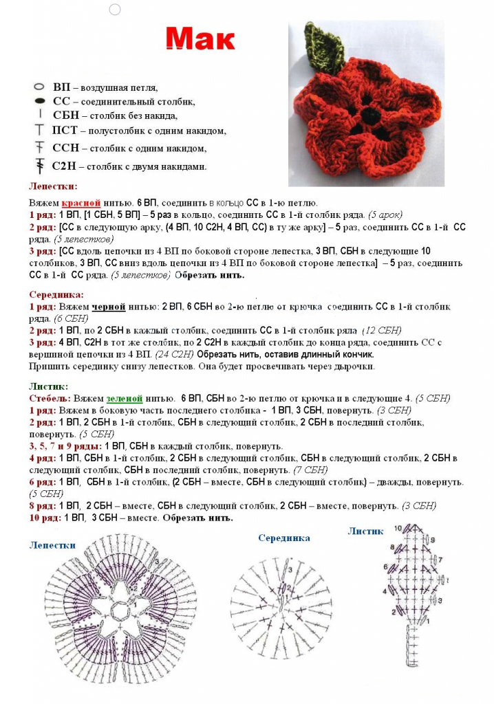 Как связать мак крючком схемы и описание