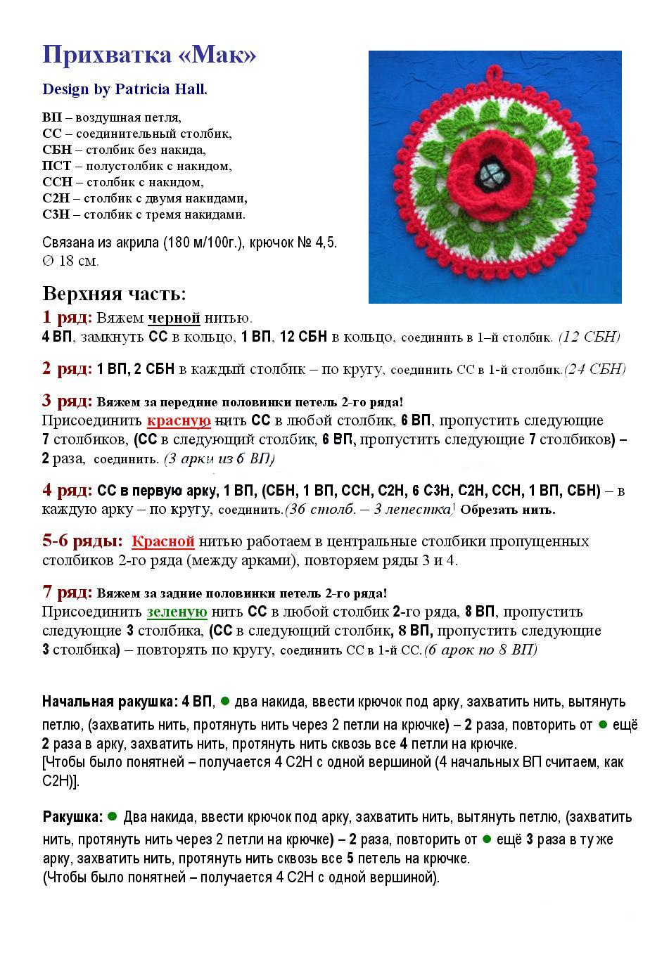 Прихватки крючком со схемами и описанием