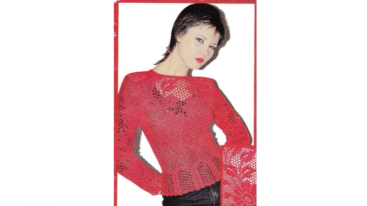 Красная блузка    филейным вязанием