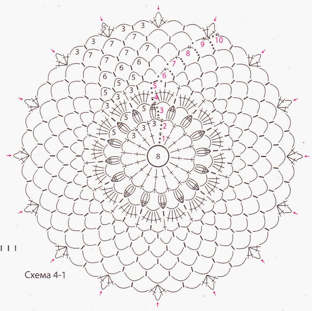 Круглый мотив крючком схема