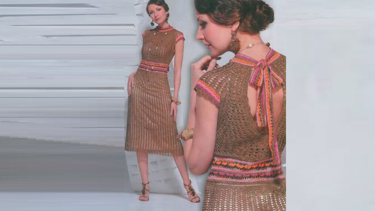 Элегантное коричневое платье крючком