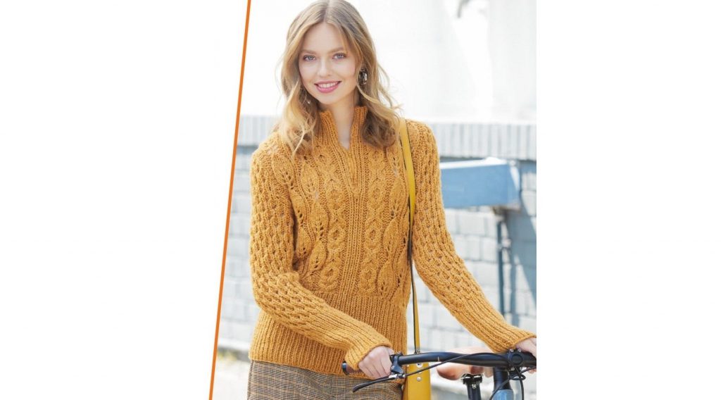 Эффектный пуловер с миксом узоров