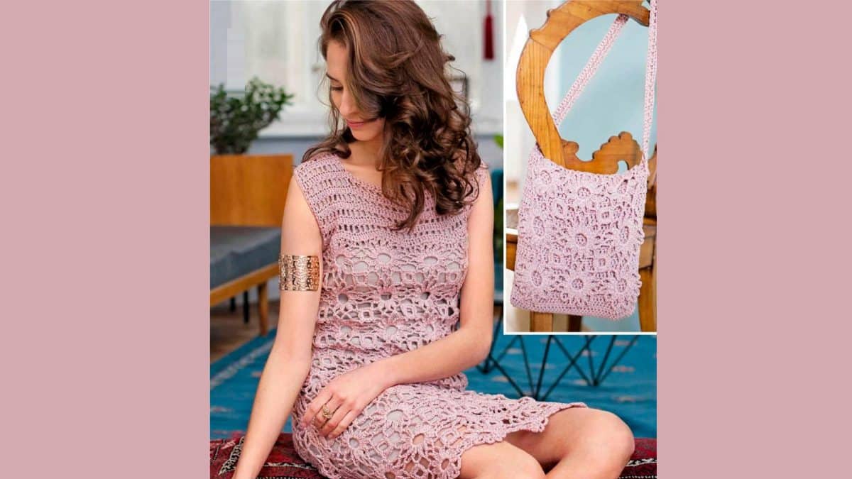 Розовое платье из отдельных квадратов