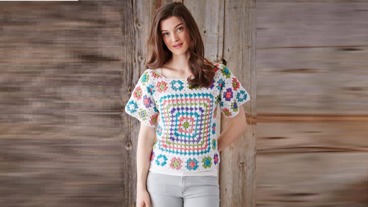 Summer blouse made from granny squares.