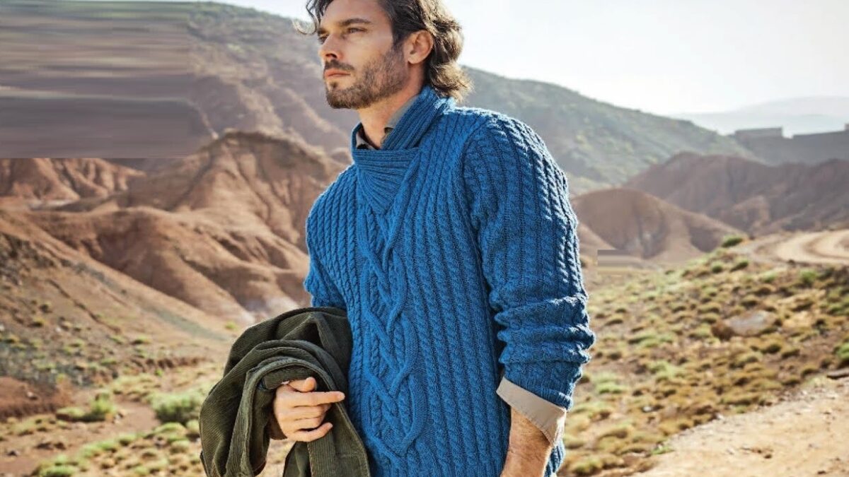 Мужской пуловер с узорами «Косы»