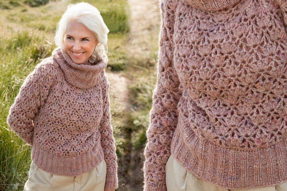 Pullover with puffy column pattern