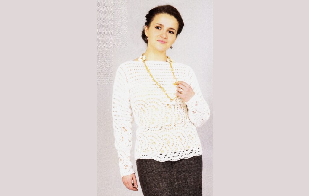 White pullover with ribbon lace elements