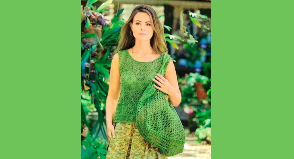 Knitted openwork top and tote bag