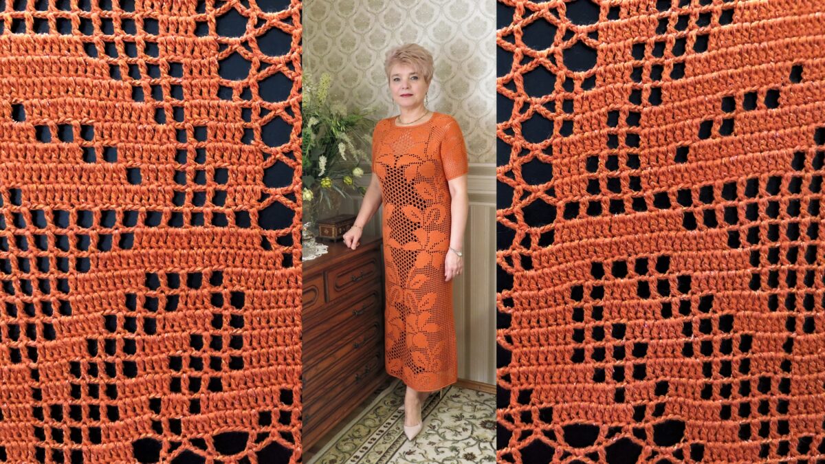 Филейное платье “Оранжевые лилии”