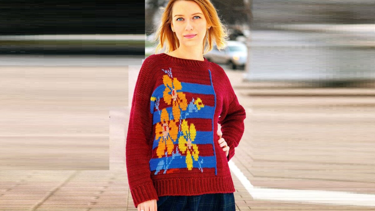 Пуловер «Цветочная интарсия»