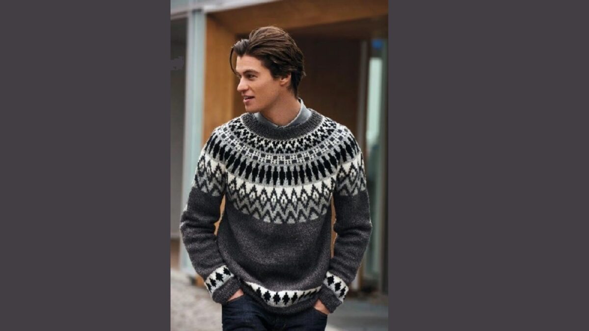 Мужской пуловер с норвежскими узорами