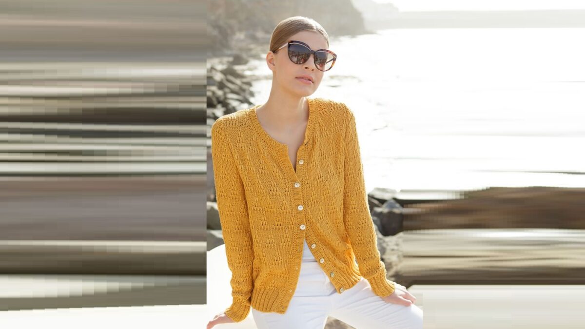 Melon yellow jacket with a delicate textured pattern