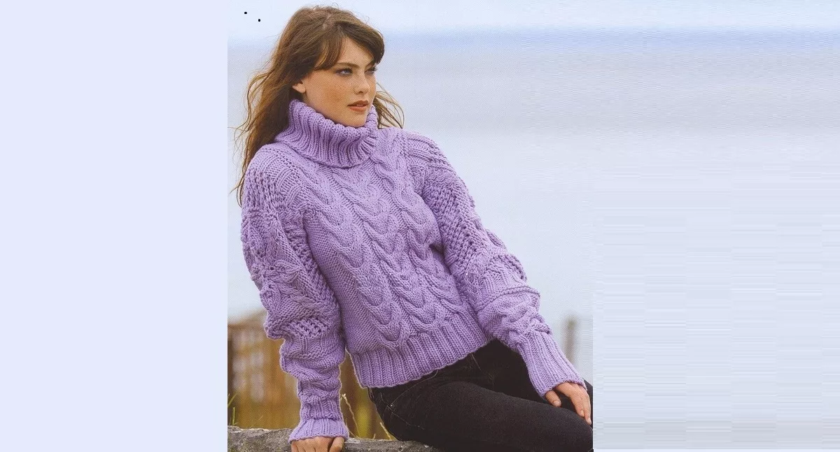 Оригинальный женский свитер с узором квадрат спицами