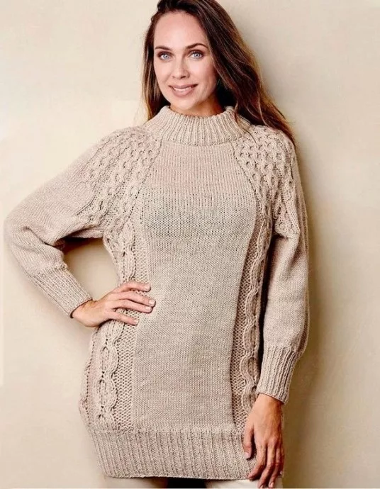 Платье-свитер реглан с аранами