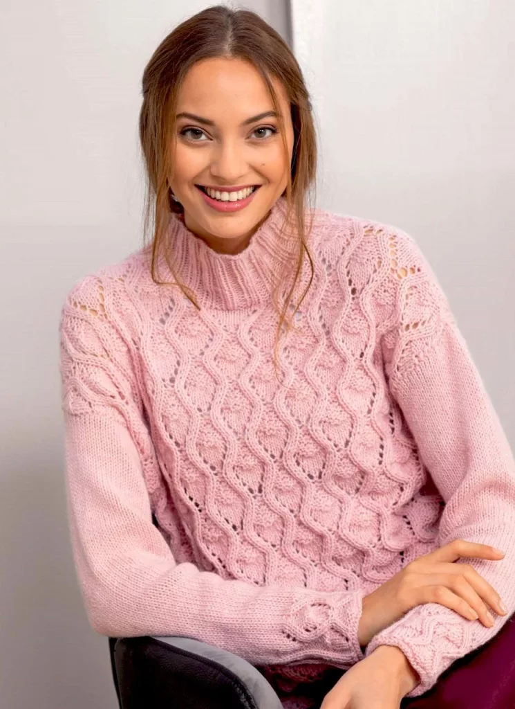 Кашемировый пуловер с ажурными зигзагами