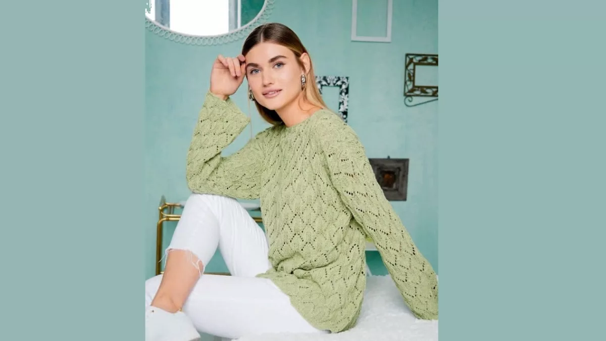 Светло-зеленый ажурный пуловер 