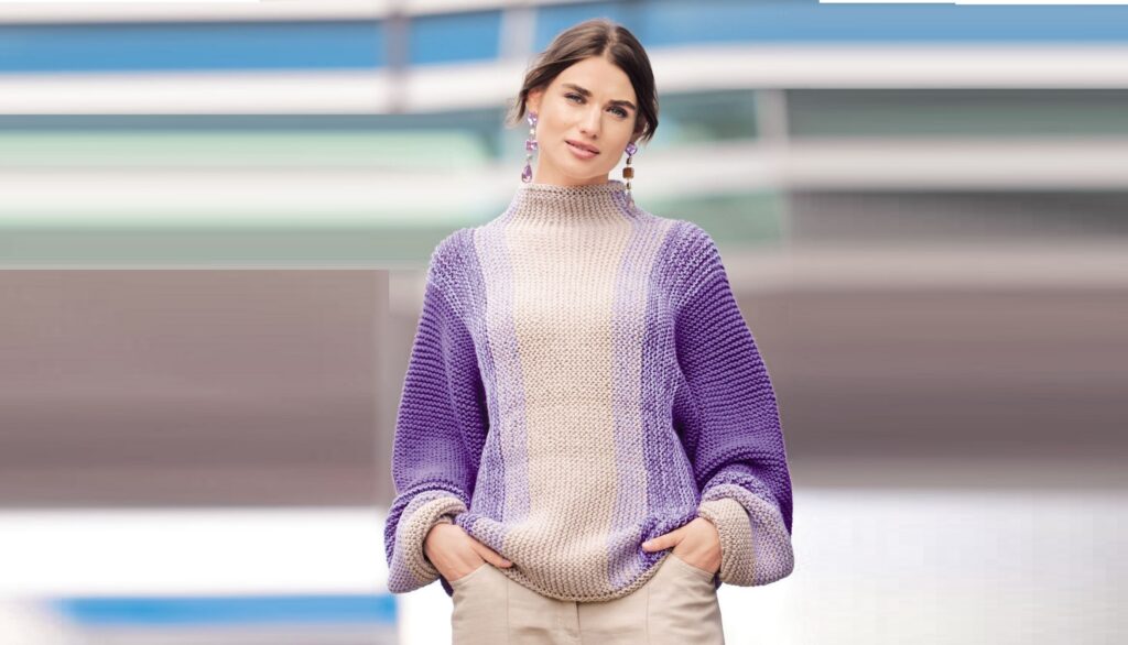 Pullover with knitted sleeves