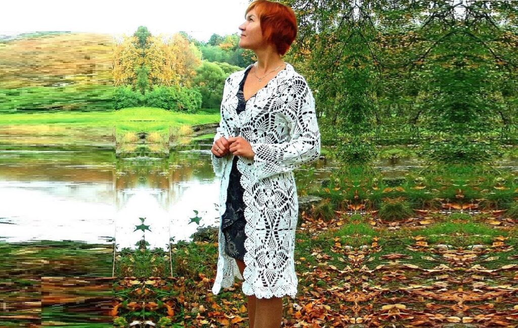 Белый ажурный кардиган