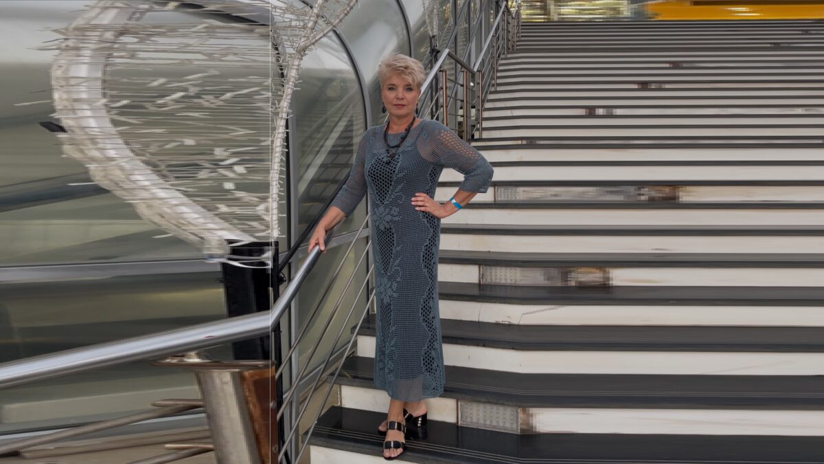 Филейное платье “Синий туман”