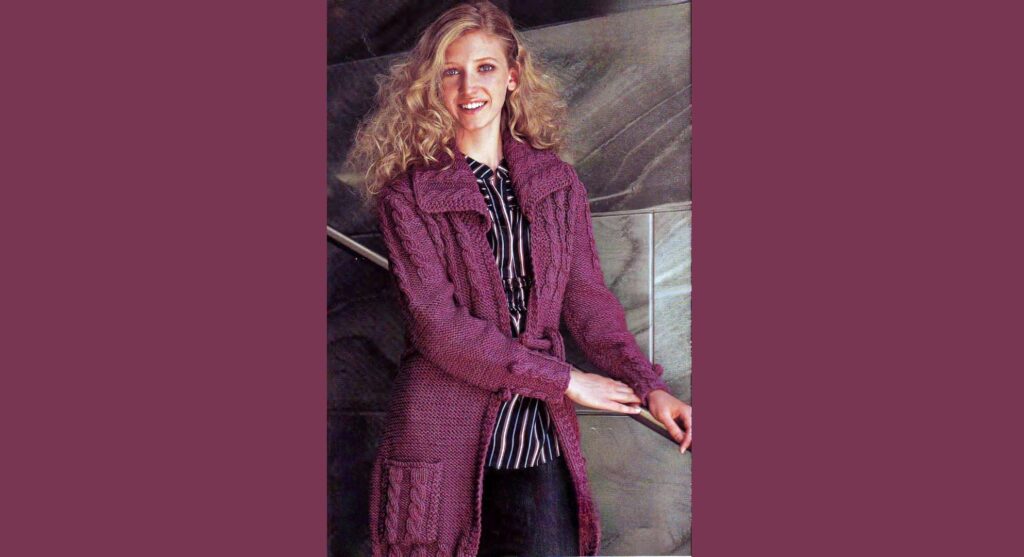  Сливовый кардиган на поясе 