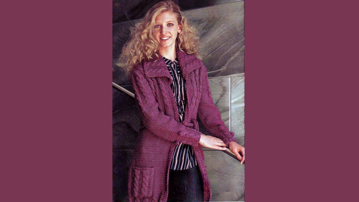  Сливовый кардиган на поясе 