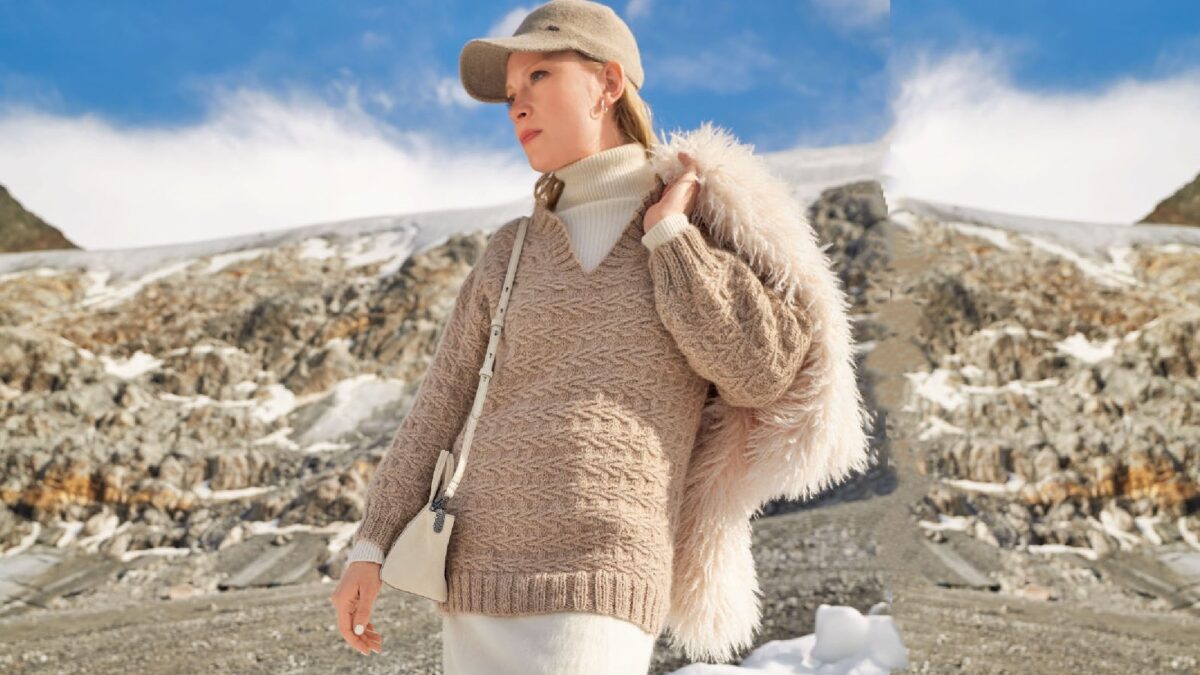 Пуловер с V-вырезом и плетеным узором BEATRICHIA